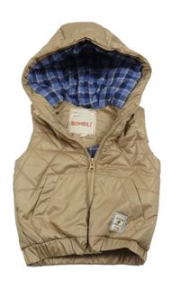 Béžová šusťáková zateplená vesta s kapucí