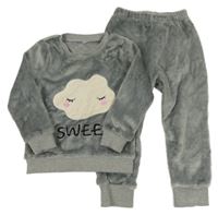 Šedé plyšové pyžamo s mrakem 