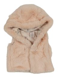 Světlerůžová kožešinová podšitá vesta s kapucí 