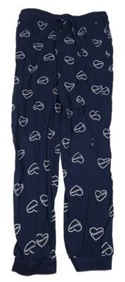 Tmavomodré vzorované lehké tepláky se srdíčky Page one young