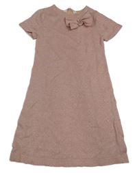 Světlerůžové třpytivé pletené šaty s mašlí H&M