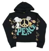 Černá crop mikina se Snoopym a kapucí 