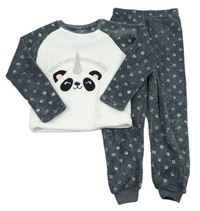 Bílo-tmavošedé chlupaté pyžamo s pandou a puntíky Primark