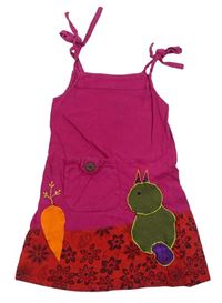 Fuchsiovo-červené bavlněné šaty s mrkví a ptáčkem
