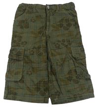 Khaki army květované kostkované cargo kraťasy Dopodopo