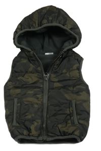 Khaki army šusťáková zateplená vesta s kapucí F&F