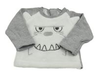 Bílo-šedá mikina s plyšovým prvkem a příšerkou 