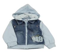 Světlemodro-tmavomodrá propínací mikina s riflovým prvkem a kapucí Chico