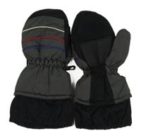 Šedo-černo-barevné šusťákové palcové zimní rukavice 