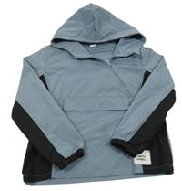 Šedomodro-černá šusťáková jarní bunda s kapucí Shein