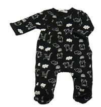 Černý zateplený teplákový overal s kočičkami 