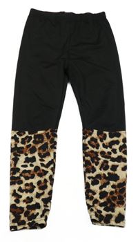 Černo-béžové legíny s leopardím vzorem Shein