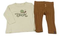 2set - Béžové triko se šnekem + hnědé žebrované lehké tepláky