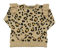 Béžovo-černý svetr s leopardím vzorem a volánky