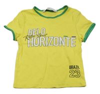 Žluto-zelené tričko s nápisy Bershka