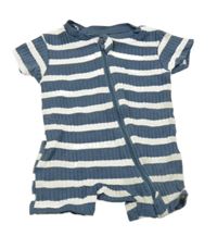 Šedomodro-bílý pruhovaný žebrovaný kraťasový overal Primark