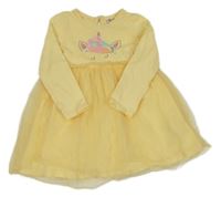 Žluté šaty s jednorožcem a tylovou sukní 
