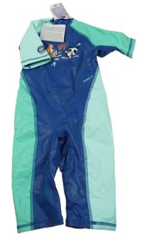 Nové - Tmavomodro-tyrkysový neoprenový UV overal se zvířátky Decathlon