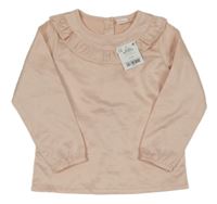 Nové - Světlerůžové saténové triko s volánky Next