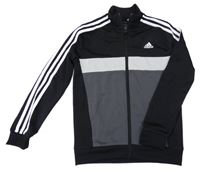 Černo-bílo-šedá propínací sportovní mikina s logem Adidas
