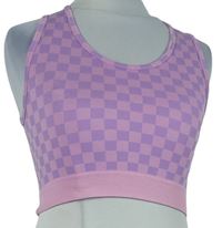 Dámský růžovo-fialový kostkovaný elastický crop top zn. Primark 