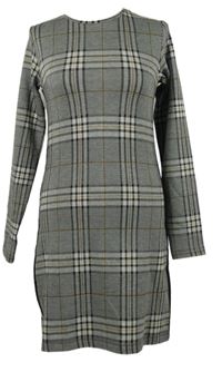 Dámské černo-bílo-okrové kostkované šaty 