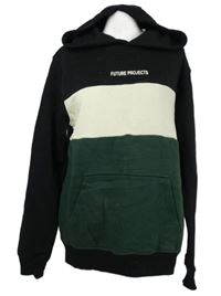 Pánská černo-tmavozeleno-bílá mikina s kapucí Primark 