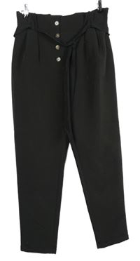 Dámské černé paper bag kalhoty s páskem Primark 