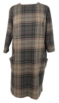 Dámské starorůžovo-šedé kostkované úpletové šaty TU 