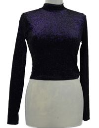 Nové - Dámské fialové třpytivé sametové crop triko s volnými zády H&M