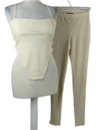 2set - Dámský béžový úpletový crop top + legíny PrettyLittle Thing