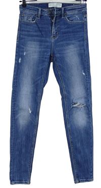 Dámské světlemodré skinny rifle s dírami Stradivarius 