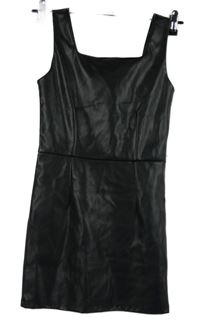 Dámské černé koženkové šaty 