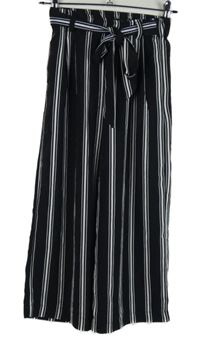 Dámské černo-bílé pruhované culottes kalhoty s páskem Amisu vel. 32