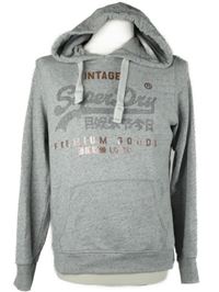 Pánská šedá melírovaná mikina s nápisy a kapucí Superdry 