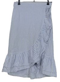 Dámská světlemodro-bílá pruhovaná plátěná midi sukně s volánky zn. GAP 