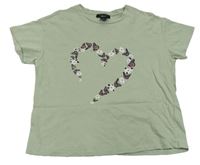 Khaki crop tričko s motýlky New Look