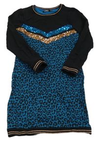 Černo-modré teplákové šaty s flitry a flíčky Europe kids