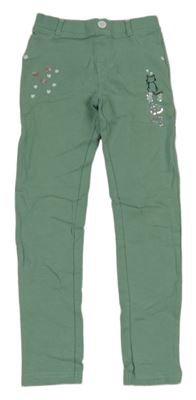 Zelené tregíny s kočkou a srdíčky kids