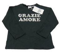 Nové - Černé žebrované triko s nápisem Zara