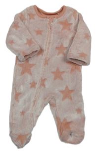 Růžový melírovaný chlupatý overal s hvězdami F&F