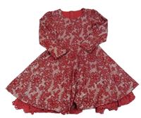 Červeno-stříbrné květinové šaty 