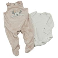 2set- světlerůžové sametové dupačky s Minnie + bílé puntíkaté body Disney