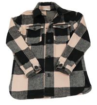 Černo-šedo-růžová kostkovaná vlněná bunda H&M