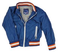 Modrá šusťáková jarní bunda s proužky