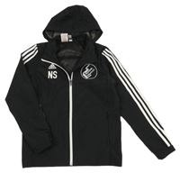 Černá šusťáková sportovní bunda s potiskem a kapucí Adidas