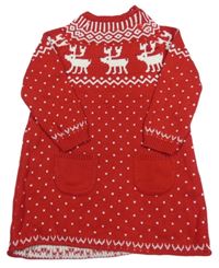 Červené vzorované pletené šaty s jeleny John Lewis