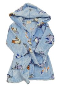 Světlemodrý chlupatý župan s draky a kapucí 