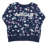 Tmavomodrá květinová mikina s nápisem Primark