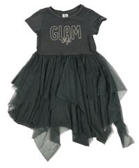 Tmavošedé bavlněno/tylové šaty s nápisem 